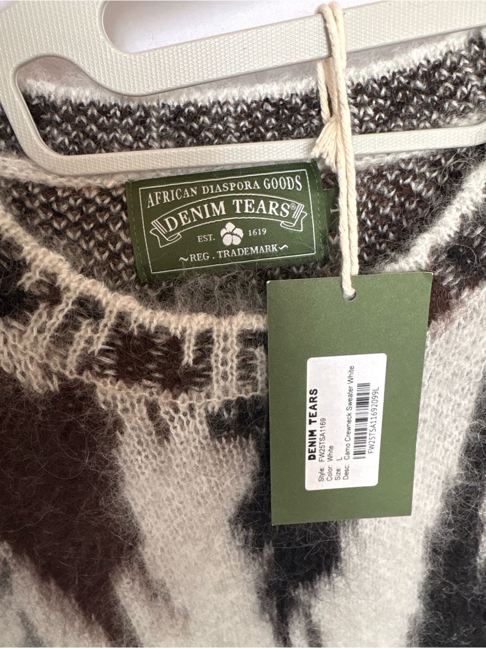 NWT Denim Tears Camo Mohair Crewneck 'White' Size L - Picture 3 of 7